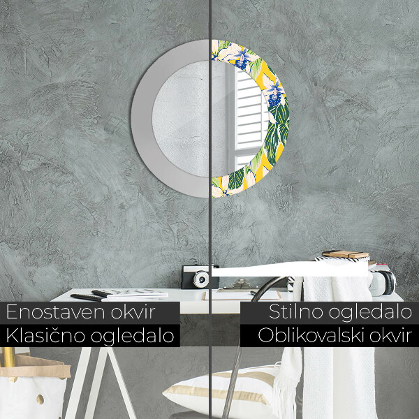 Espelho com moldura impressa redondo Orquídeas azuis e amarelas