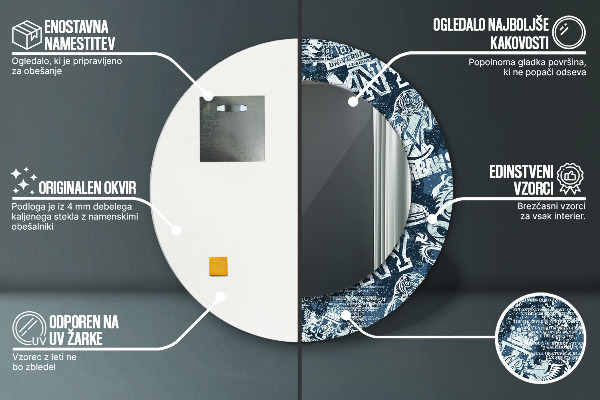 Espelho com moldura impressa redonda Colagem Ny