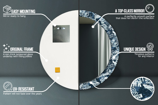 Espelho com moldura impressa redonda Colagem Ny