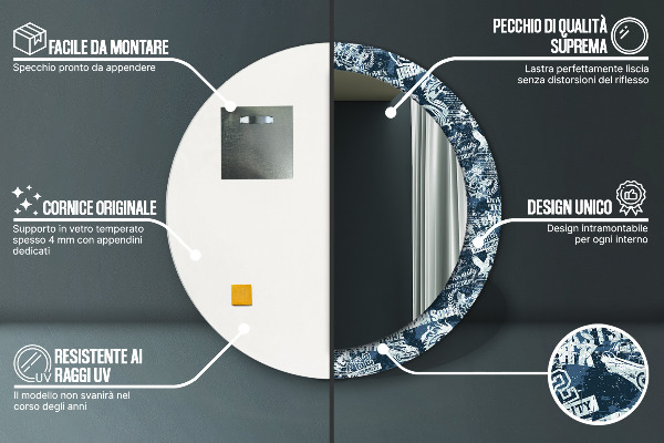 Espelho com moldura impressa redonda Colagem Ny