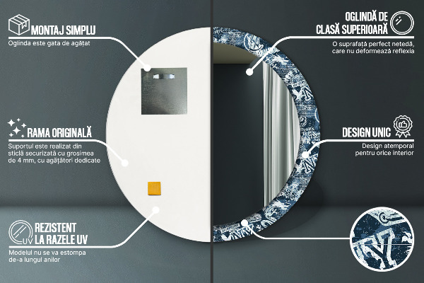 Espelho com moldura impressa redonda Colagem Ny