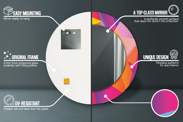 Espelho com moldura impressa redondo Composição geométrica