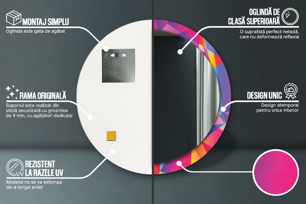 Espelho com moldura impressa redondo Composição geométrica