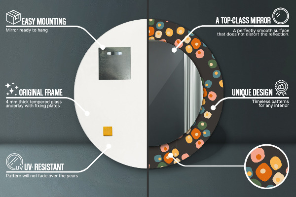 Espelho com moldura impressa redondo Pontos de flores