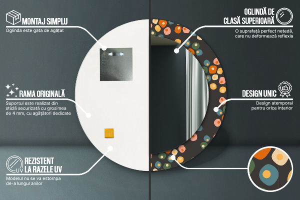 Espelho com moldura impressa redondo Pontos de flores