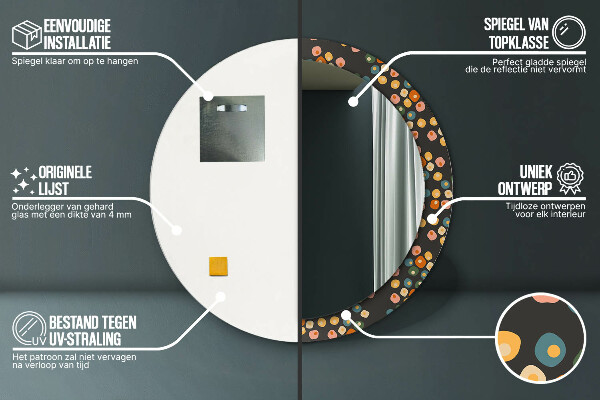 Espelho com moldura impressa redondo Pontos de flores