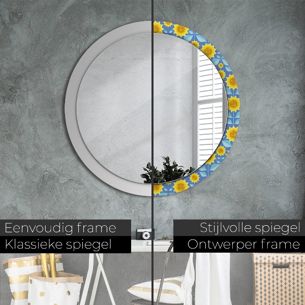 Espelho de parede circular decorativo Girassóis geométricos