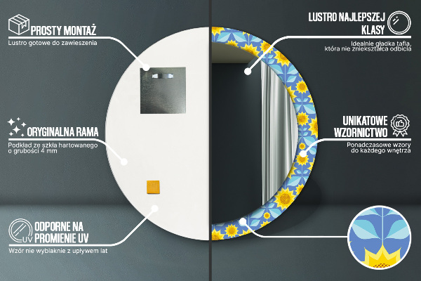 Espelho de parede circular decorativo Girassóis geométricos