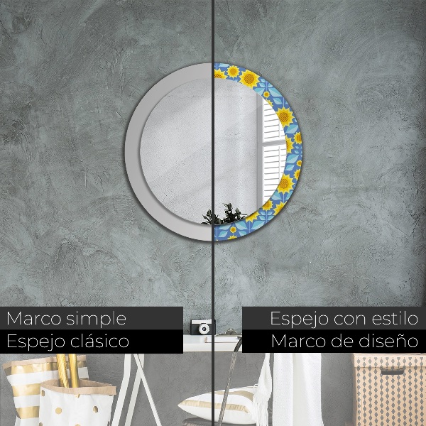 Espelho de parede circular decorativo Girassóis geométricos