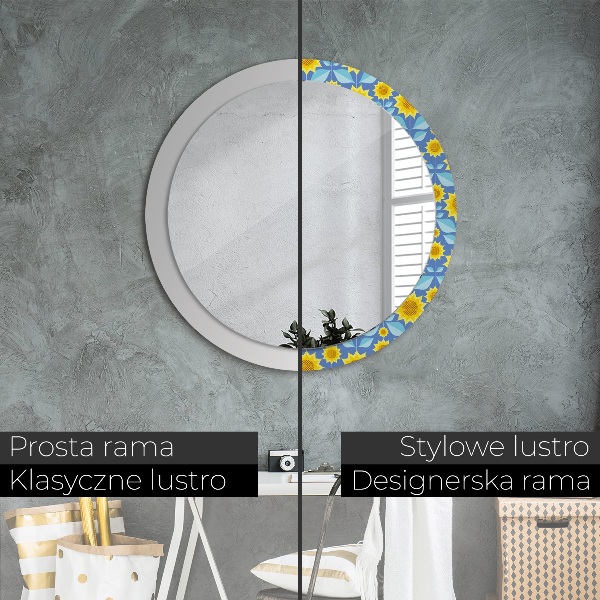Espelho de parede circular decorativo Girassóis geométricos