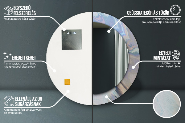 Espelho com moldura impressa redondo Textura holográfica