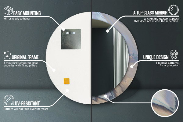 Espelho com moldura impressa redondo Textura holográfica