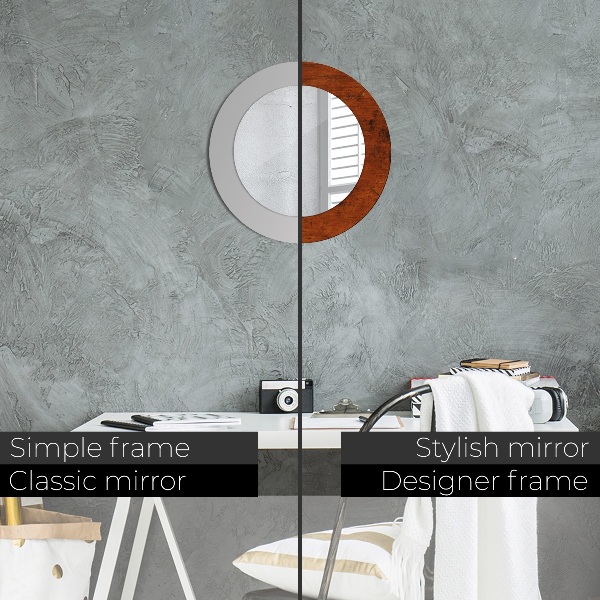 Espelho com moldura impressa redondo Madeira natural