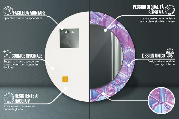 Espelho com moldura impressa redondo Abstrato surrealista