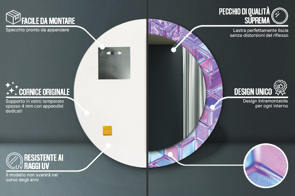 Espelho com moldura impressa redondo Abstrato surrealista