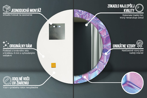 Espelho com moldura impressa redondo Abstrato surrealista