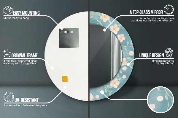 Espelho com moldura impressa redondo Padrão floral