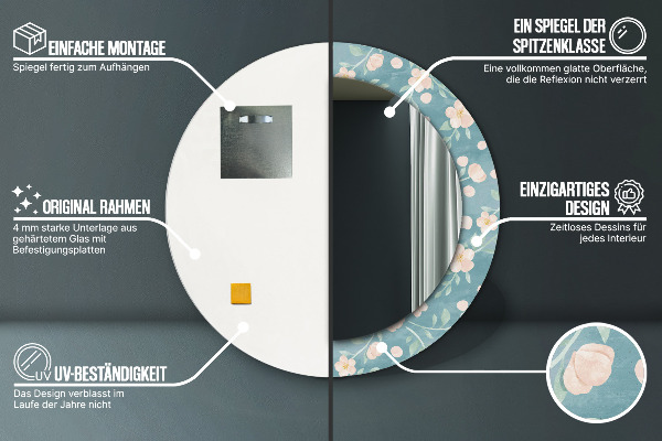 Espelho com moldura impressa redondo Padrão floral