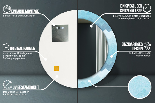 Espelho com moldura impressa redondo Padrão Chevron