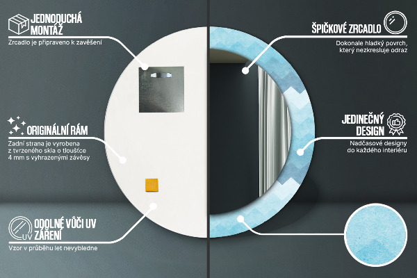 Espelho com moldura impressa redondo Padrão Chevron