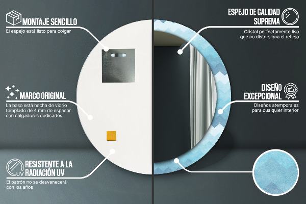 Espelho com moldura impressa redondo Padrão Chevron