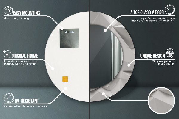 Espelho com moldura impressa redondo Cristal branco abstrato