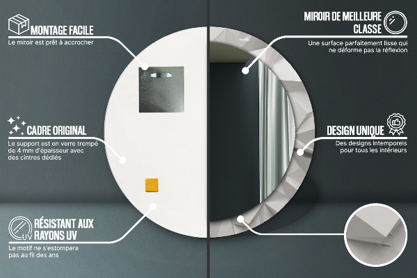 Espelho com moldura impressa redondo Cristal branco abstrato