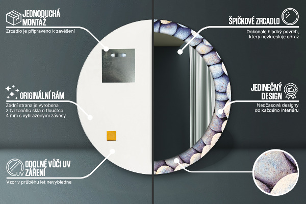 Espelho com moldura impressa redondo Círculo de pedras do mar