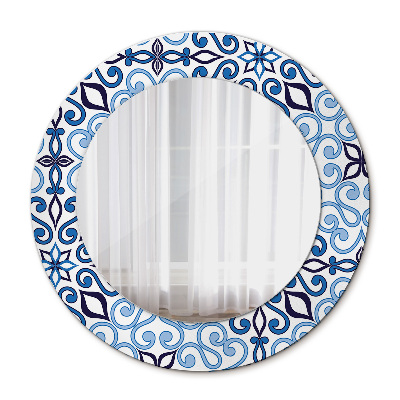 Espelho de parede circular decorativo Padrão árabe azul