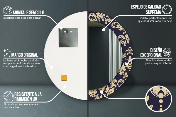 Espelho circular de parede decorativo Padrão floral