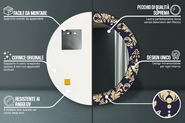 Espelho circular de parede decorativo Padrão floral