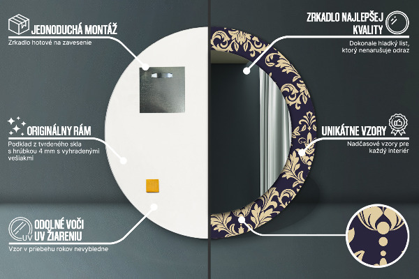 Espelho circular de parede decorativo Padrão floral