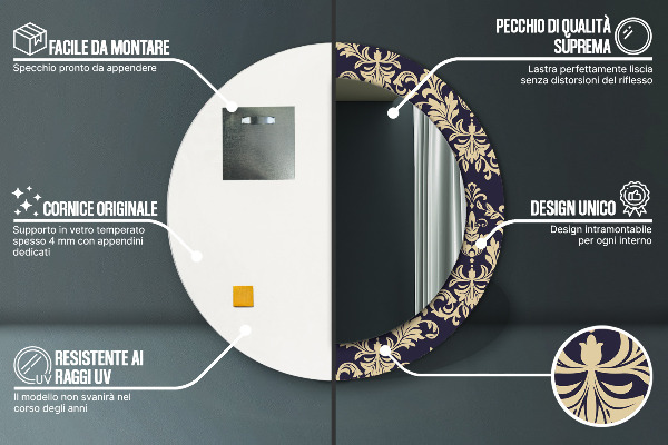 Espelho circular de parede decorativo Padrão floral