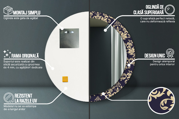 Espelho circular de parede decorativo Padrão floral