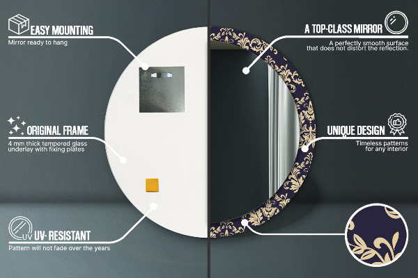 Espelho circular de parede decorativo Padrão floral