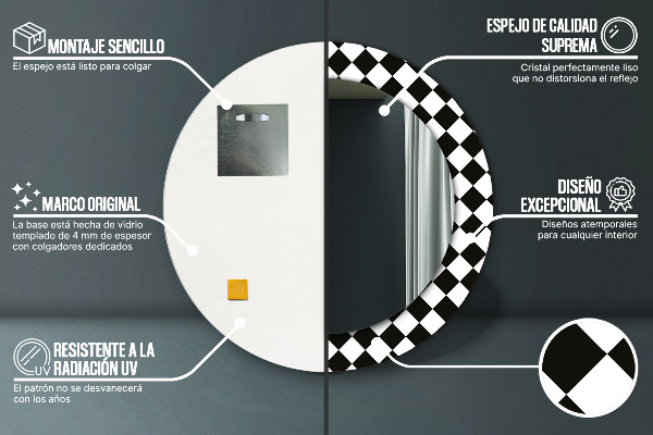 Espelho circular de parede decorativo Mesa com tabuleiro de xadrez