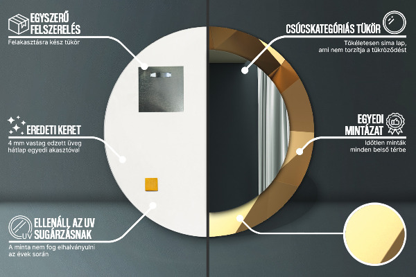 Espelho circular decorativo de parede Abstrato dourado