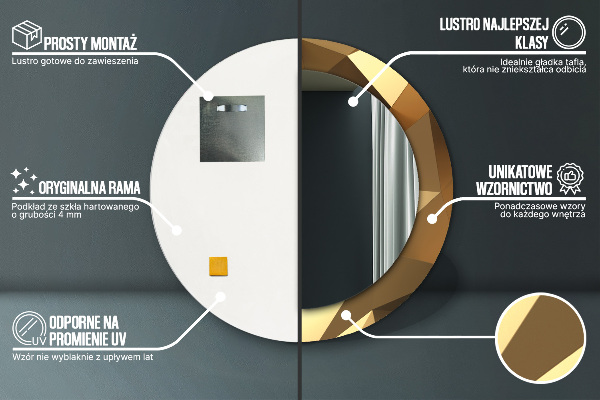 Espelho circular decorativo de parede Abstrato dourado