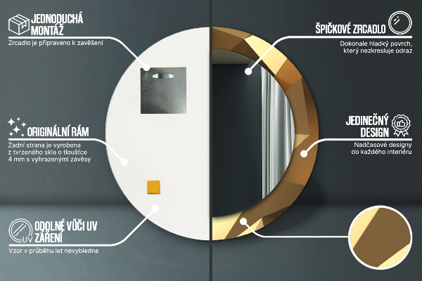 Espelho circular decorativo de parede Abstrato dourado