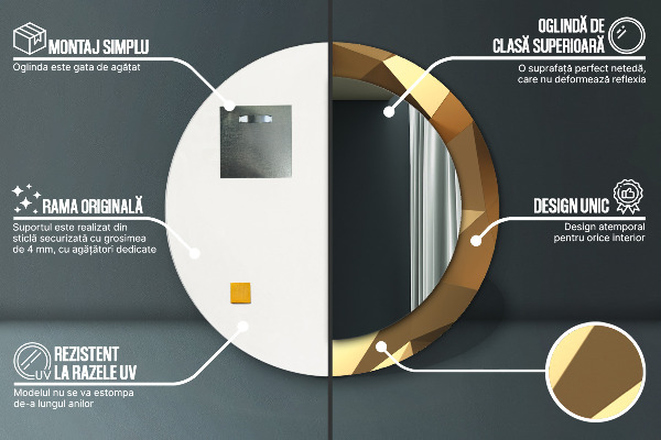 Espelho circular decorativo de parede Abstrato dourado