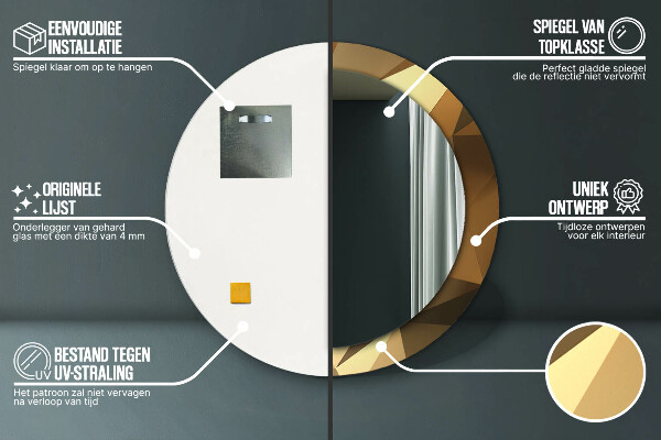 Espelho circular decorativo de parede Abstrato dourado