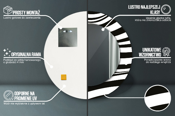 Espelho com moldura impressa redondo Onda abstrata