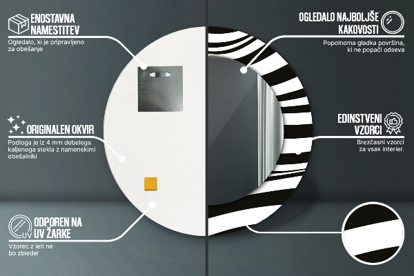 Espelho com moldura impressa redondo Onda abstrata