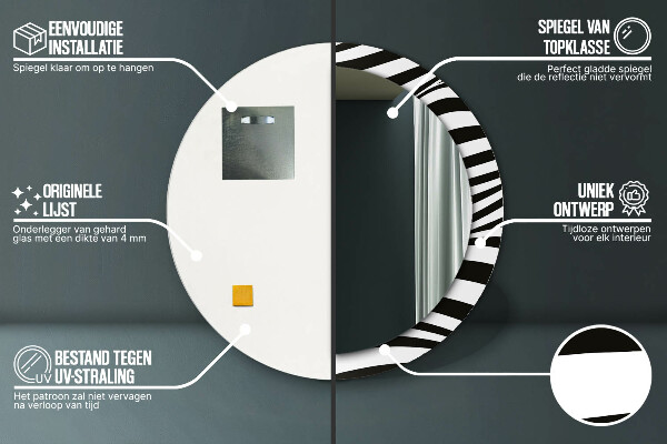 Espelho com moldura impressa redondo Onda abstrata