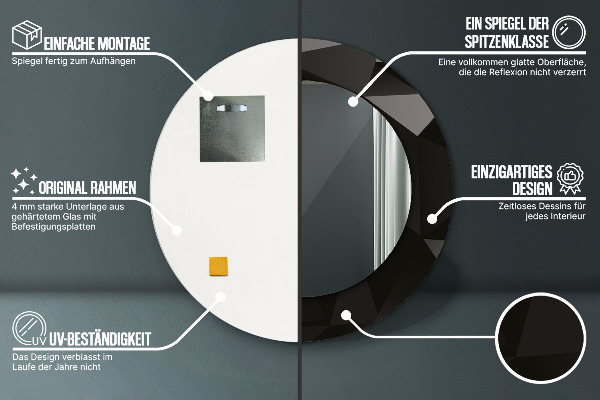 Espelho com moldura impressa redondo Preto abstrato