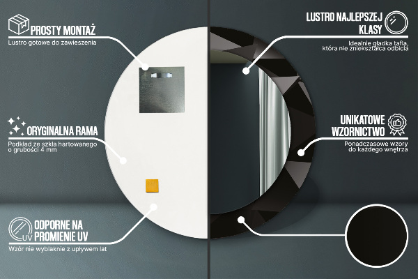 Espelho com moldura impressa redondo Preto abstrato