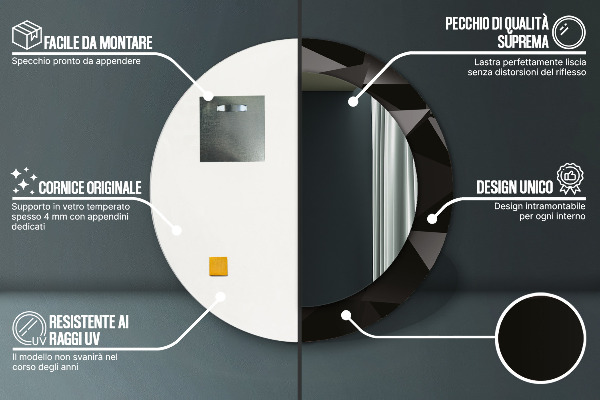 Espelho com moldura impressa redondo Preto abstrato