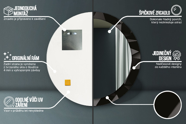 Espelho com moldura impressa redondo Preto abstrato