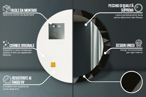 Espelho com moldura impressa redondo Preto abstrato