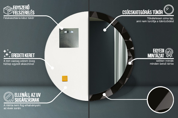 Espelho com moldura impressa redondo Preto abstrato